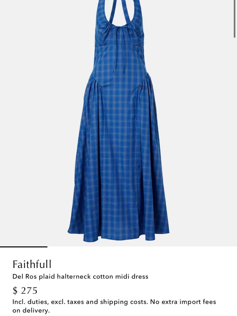 Faithfull the Brand Blue Plaid Halterneck Midi Skirt - Picture 1 of 6